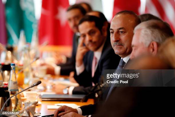 Turkish Foreign Minister Mevluet Cavusoglu attends the Foreign Minister Meeting for Syria at the World Conference Center Bonn on February 17, 2017 in...