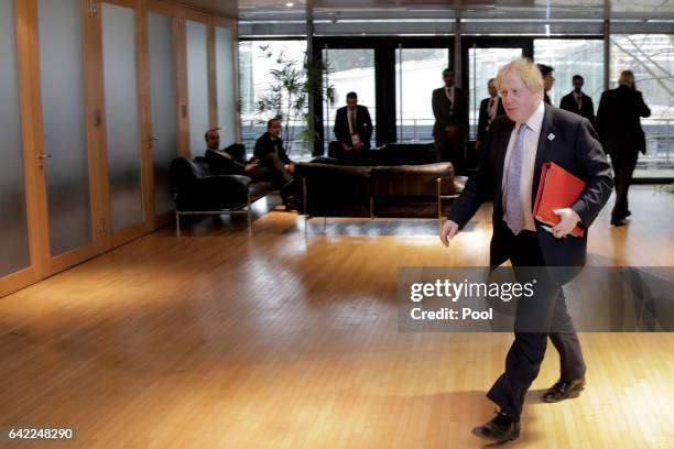 British Foreign Secretary Boris Johnson arrives for the Foreign Minister Meeting for Syria at the World Conference Center Bonn on February 17, 2017...