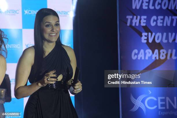 Bollywood actor Neha Dhupia during the launch of Centric Smartphones new range, at ITC Maratha, Andheri, on February 15, 2017 in Mumbai, India.