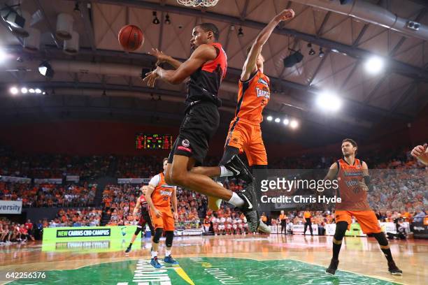 Bryce Cotton of the Wildcats passes during the NBL Semi Final Game 1 match between Cairns Taipans and Perth Wildcats at Cairns Convention Centre on...