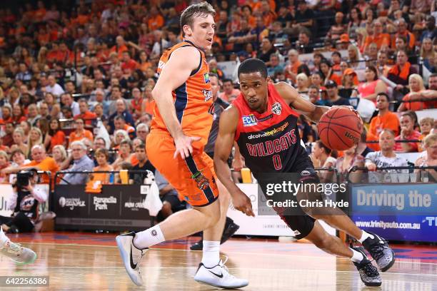 Bryce Cotton of the Wildcats drives to the basket during the NBL Semi Final Game 1 match between Cairns Taipans and Perth Wildcats at Cairns...
