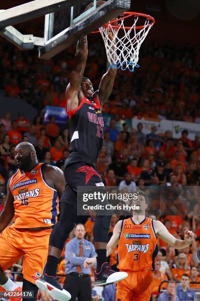 Casey Prather of the Wildcats dunks during the NBL Semi Final Game 1 match between Cairns Taipans and Perth Wildcats at Cairns Convention Centre on...