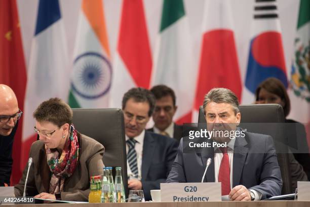 German Foreign Minister Sigmar Gabriel attends the second day of the G20 Foreign Ministers meeting at the World Conference Center Bonn on February...