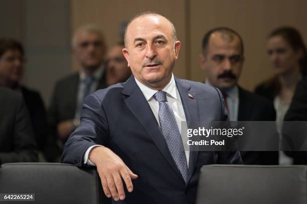 Turkish Foreign Minister Mevluet Cavusoglu attends the second day of the G20 Foreign Ministers meeting at the World Conference Center Bonn on...