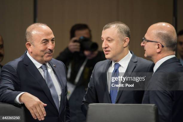 Turkish Foreign Minister Mevluet Cavusoglu attends the second day of the G20 Foreign Ministers meeting at the World Conference Center Bonn on...