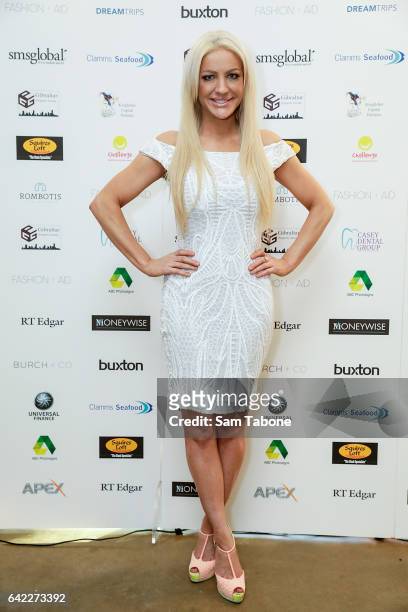 Brynne Edelsten arrives at the Fashion Aid marquee at the Kennedy Twilight Beach Polo on February 17, 2017 in Melbourne, Australia.