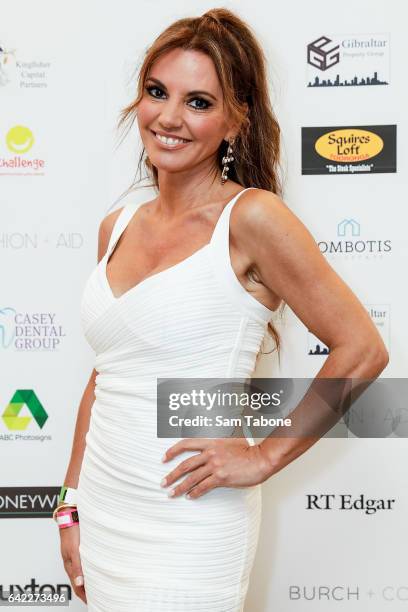 Susie Mclean arrives at the Fashion Aid marquee at the Kennedy Twilight Beach Polo on February 17, 2017 in Melbourne, Australia.
