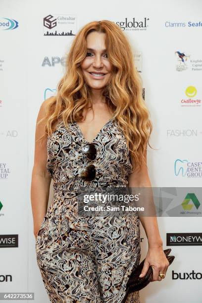 Tottie Goldsmith arrives at the Fashion Aid marquee at the Kennedy Twilight Beach Polo on February 17, 2017 in Melbourne, Australia.