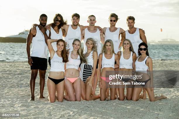 Models from Giant arrives at the Fashion Aid marquee at the Kennedy Twilight Beach Polo on February 17, 2017 in Melbourne, Australia.