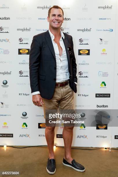 Wayne Carey arrives at the Fashion Aid marquee at the Kennedy Twilight Beach Polo on February 17, 2017 in Melbourne, Australia.