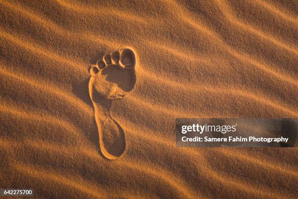 human footprint on corrugated sand - footprint stockfoto's en -beelden