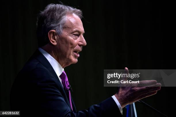 Former British Prime Minister Tony Blair delivers a keynote speech at a pro-EU event on February 17, 2017 in London, England. Mr Blair claimed that...