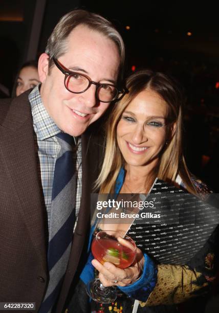 Matthew Broderick and wife Sarah Jessica Parker pose at the Opening Night Party for The New Group production of "Evening at The Talk House" at Green...