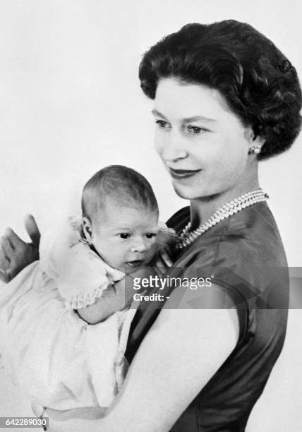One of the first pictures of the new born Prince Andrew shows the baby in the Queen Elizabeth II's arms, 22 March 1960 in Buckingham Palace. The name...