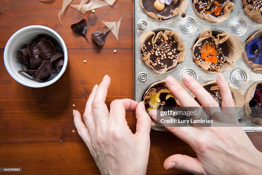 Decorating home made vegan chocolates