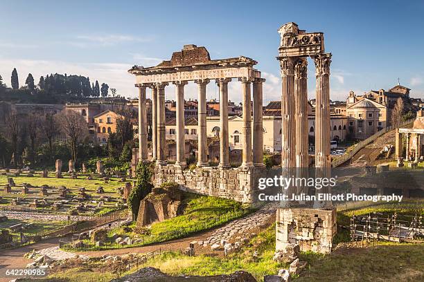 the temple of saturn in the roman forum, rome. - roma fotografías e imágenes de stock