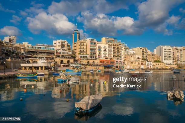 malta - st. julians bay or spinola bay - st julians bay stock pictures, royalty-free photos & images