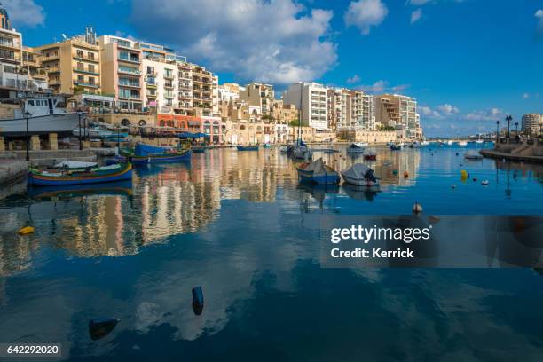 malta - st. julians bay or spinola bay - st julians bay stock pictures, royalty-free photos & images