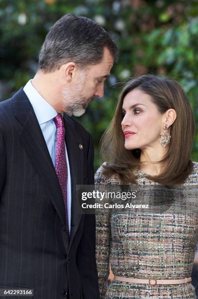 King Felipe VI of Spain and Queen Letizia of Spain attend 'Obras Maestras de Budapest. Del Renacimiento a las Vanguardias' exhibition at the...