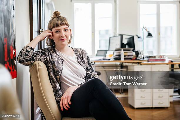 portrait of a young casual start up businesswoman - portrait of cool creative businesswoman at office bildbanksfoton och bilder