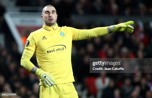 Goalkeeper of Saint-Etienne Stephane Ruffier in action during the UEFA Europa League Round of 32 first leg match between Manchester United and AS...