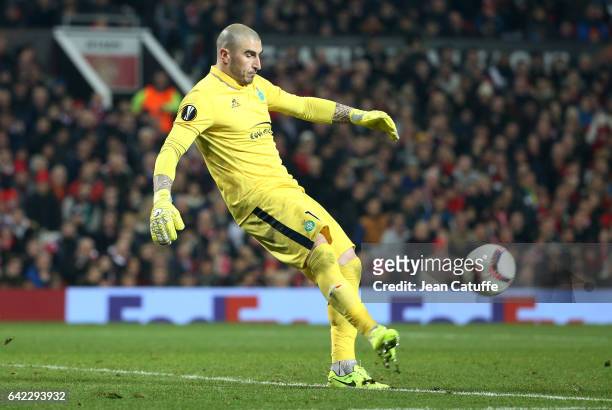 Goalkeeper of Saint-Etienne Stephane Ruffier in action during the UEFA Europa League Round of 32 first leg match between Manchester United and AS...