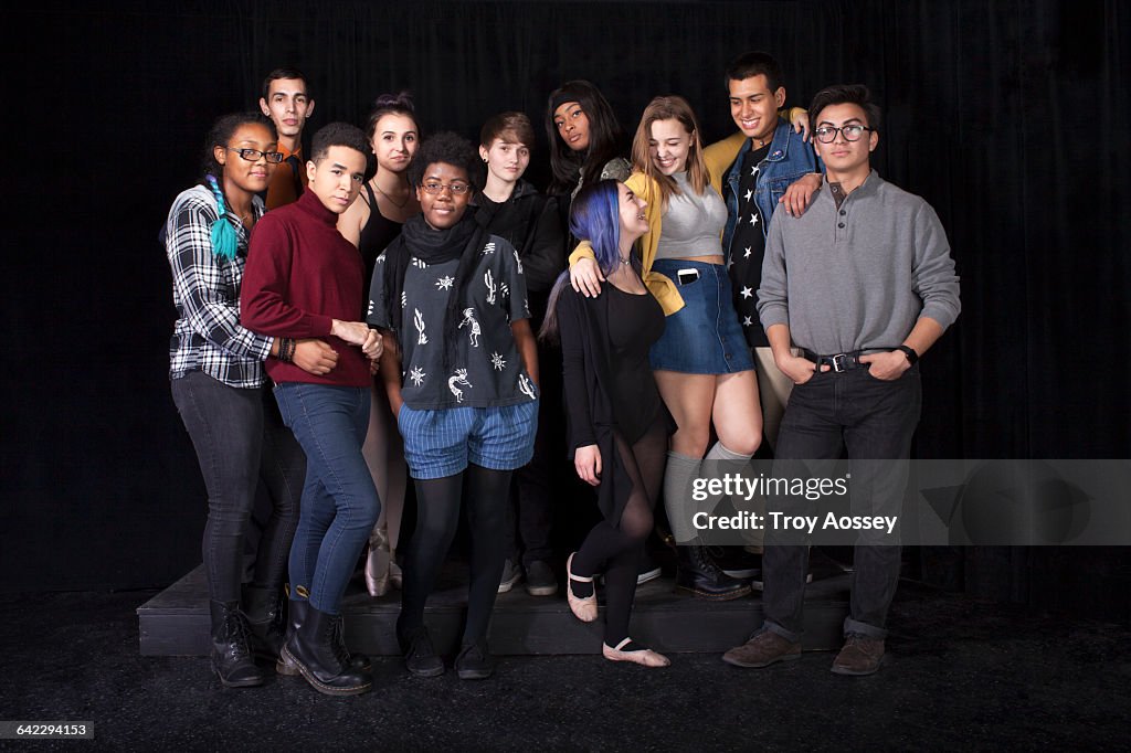 Group of twelve multi-ethnic students.