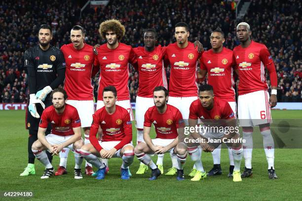 Team Manchester United poses before the UEFA Europa League Round of 32 first leg match between Manchester United and AS Saint-Etienne at Old Trafford...