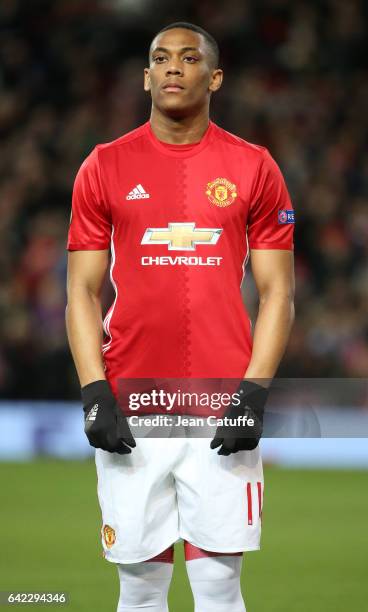 Anthony Martial of Manchester United looks on before the UEFA Europa League Round of 32 first leg match between Manchester United and AS...