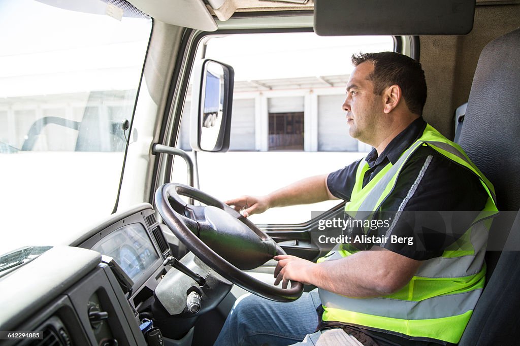 Lorry driver leaving a warehouse