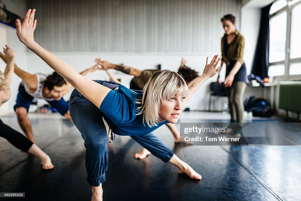 Dancers in a dancing studio during rehearsal