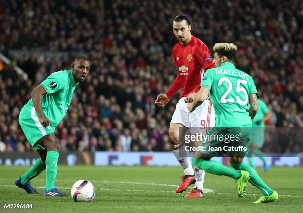 Zlatan Ibrahimovic of Manchester United in action during the UEFA Europa League Round of 32 first leg match between Manchester United and AS...