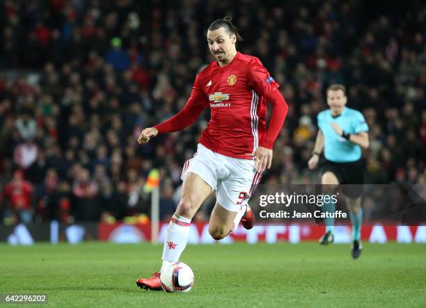 Zlatan Ibrahimovic of Manchester United in action during the UEFA Europa League Round of 32 first leg match between Manchester United and AS...