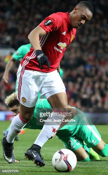 Anthony Martial of Manchester United in action during the UEFA Europa League Round of 32 first leg match between Manchester United and AS...