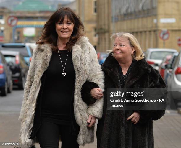Actresses Vicki Michelle and Sue Hodge arrive for the funeral of 'Allo 'Allo star Gordon Kaye at Huddersfield Parish Church.