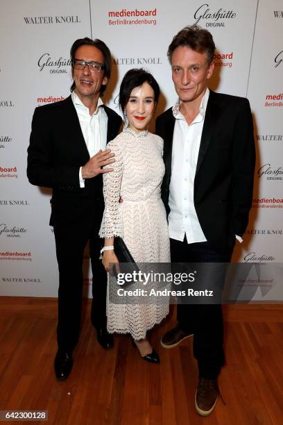 Oskar Roehler and Sibel Kekilli attend the Medienboard Berlin-Brandenburg Reception sponsored by Glashuette Original on February 9, 2017 in Berlin,...