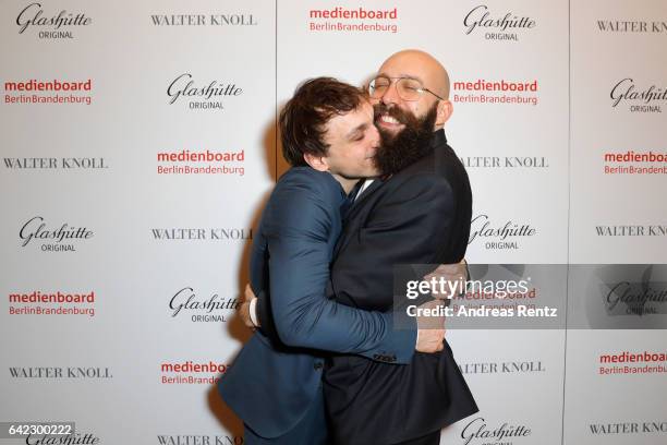 Jakob Lass and guest attend the Medienboard Berlin-Brandenburg Reception sponsored by Glashuette Original on February 9, 2017 in Berlin, Germany.