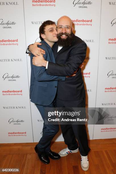 Jakob Lass and guest attend the Medienboard Berlin-Brandenburg Reception sponsored by Glashuette Original on February 9, 2017 in Berlin, Germany.