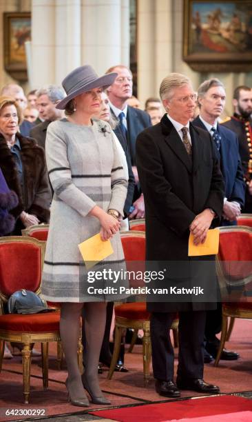 King Philippe and Queen Mathilde of Belgium attend the mass to commemorate the deceased members of the Belgian royal family at the Church of Our Lady...