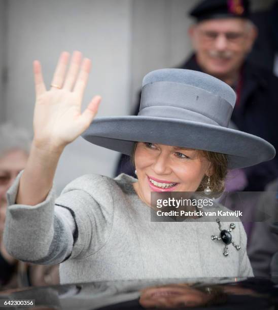 Queen Mathilde of Belgium attends the mass to commemorate the deceased members of the Belgian royal family at the Church of Our Lady on February 17,...