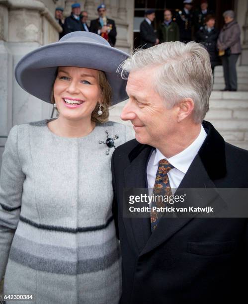 King Philippe and Queen Mathilde of Belgium attend the mass to commemorate the deceased members of the Belgian royal family at the Church of Our Lady...