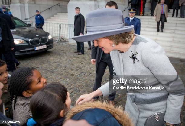 Queen Mathilde of Belgium attends the mass to commemorate the deceased members of the Belgian royal family at the Church of Our Lady on February 17,...