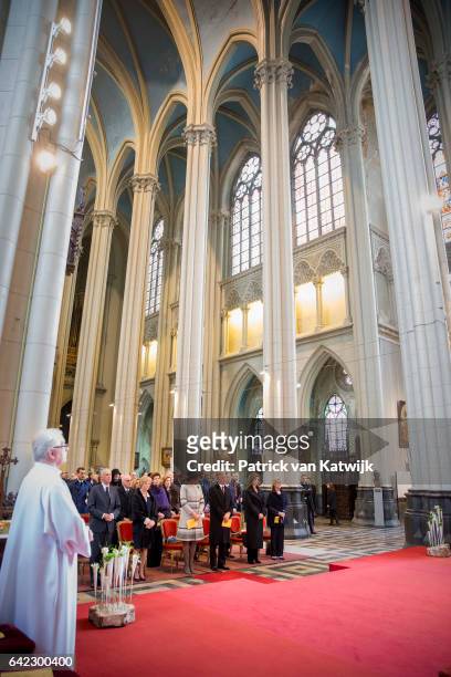 King Philippe and Queen Mathilde of Belgium attend the mass to commemorate the deceased members of the Belgian royal family at the Church of Our Lady...