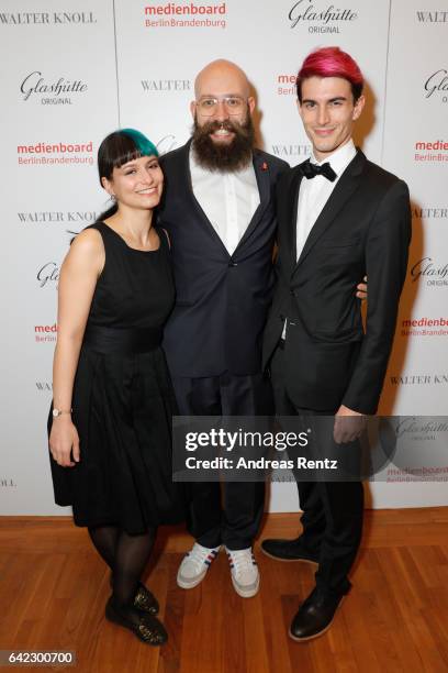 Ines Schiller, Jakob Lass and Golo Schultz attend the Medienboard Berlin-Brandenburg Reception sponsored by Glashuette Original on February 9, 2017...