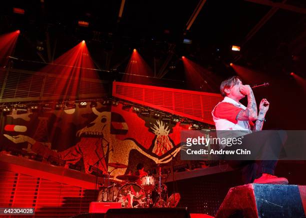 Benjamin Kowalewicz of Billy Talent performs on stage at Abbotsford Centre on February 16, 2017 in Abbotsford, Canada.