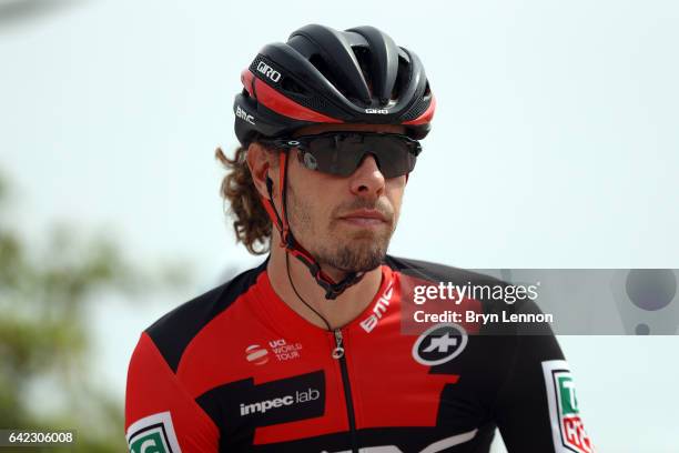 Daniel Oss of Italy and the BMC Racing Team looks on at the start of stage four of the 8th Tour of Oman, a 118km stage from Yiti to the Ministry of...