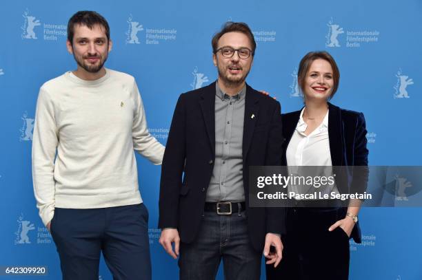 Actor Mircea Postelnicu, director Calin Peter Netzer and actress Diana Cavallioti attend the 'Ana, mon amour' photo call during the 67th Berlinale...