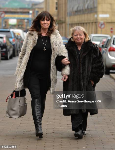 Actresses Vicki Michelle and Sue Hodge arrive for the funeral of 'Allo 'Allo star Gorden Kaye at Huddersfield Parish Church.