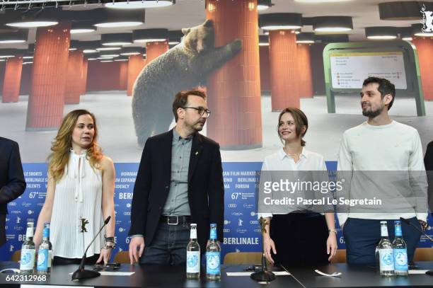 Screenwriter Iulia Lumanare, director Calin Peter Netzer, actress Diana Cavallioti and actor Mircea Postelnicu attend the 'Ana, mon amour' press...