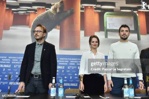 Director Calin Peter Netzer, actress Diana Cavallioti and actor Mircea Postelnicu attend the 'Ana, mon amour' press conference during the 67th...